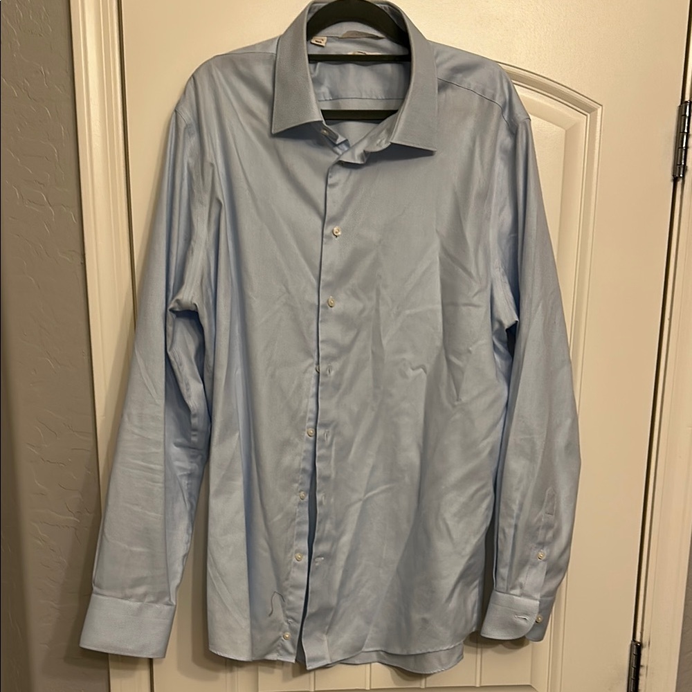 Suitsupply 44 17.5 Travelers Men's Light Blue Dress Shirt